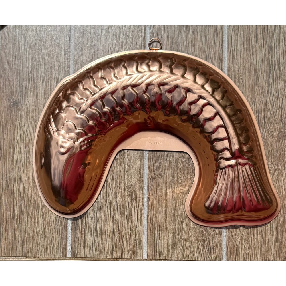 Vintage Copper Fish Mold 3.5 Cup Hanging Wall Decor Salmon Jello Cake Pan 11"